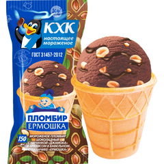 Шоколадный пломбир Ермошка с шоколадным топпингом и арахисом