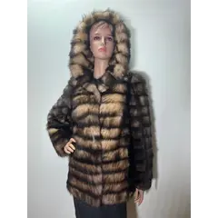 Куртка из меха хоря натурального капюшон