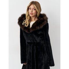 Длинная норковая шуба с капюшоном из меха натурального соболя
