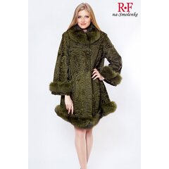 Полупальто из каракуля афган крашенного олива с отделкой из песеца крашенного