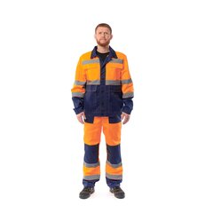 Костюм сигнальный летний мужской "Дорожник" КОС 803 оранжевый с т.синей отделкой (куртка+пк оранж)