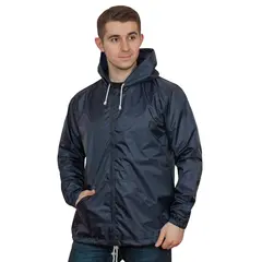 Ветровка с капюшоном без подкладки темно-синий