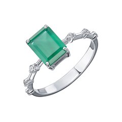 Кольцо с бриллиантами и агатом "Октагон" Золото 585 белое