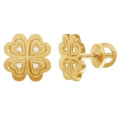 Золотые серьги-гвоздики Клевер с фианитами