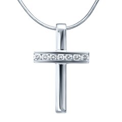 Подвеска Крест с бриллиантами Золото 585 белое