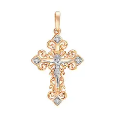 Подвеска крест, Золото 585, Фианит
