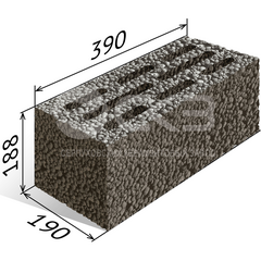 Блок керамзитобетонный стеновой пустотелый утепленный шестищелевой СКЦ 190