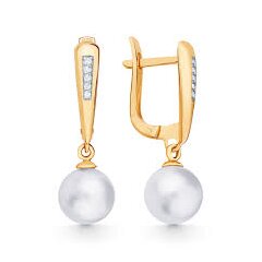 Серьги из золота с жемчугом и фианитами