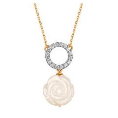 Колье из золота с розой из перламутра и фианитами