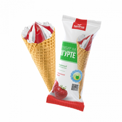 Мороженое Пломбир на йогурте с клубничным джемом