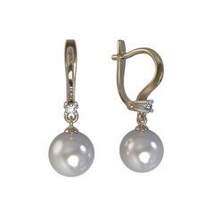 Золотые серьги с культивированным жемчугом и фианитами