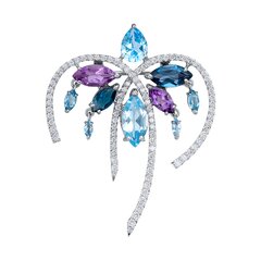 Брошь из белого золота с топазом SKY, аметистами и топазами