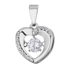 Подвеска серебряная "Сердце" с танцующими, качающимися фианитами