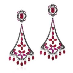 "Фламенко" серьги с рубинами и черными бриллиантами