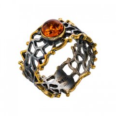 Кольцо широкое Янтарь и водоросли