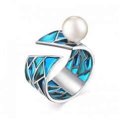 Стильное геометричное кольцо с витражной эмалью и жемчугом