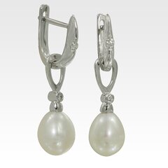 Серьги-трансформер из белого золота с жемчугом и бриллиантами