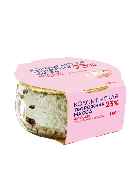 Масса творожная «Коломенская» «Особая» с сахаром и изюмом с массовой долей жира 23.0%