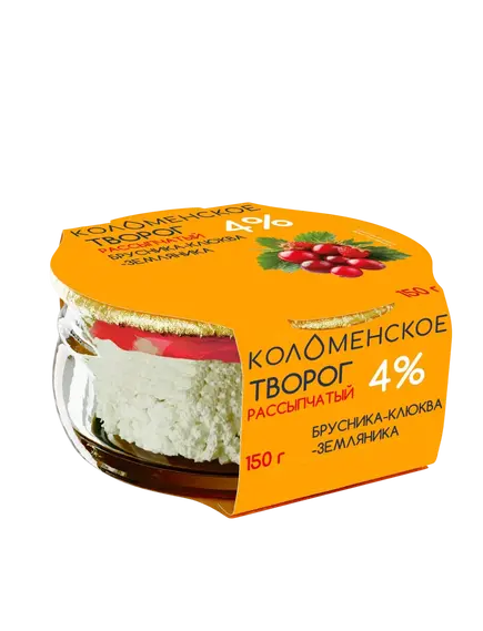 Творог рассыпчатый «Коломенский» с наполнителем «Брусника‑клюква‑земляника» с мдж 4%