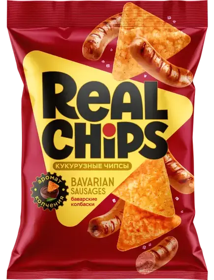Цельнозерновые чипсы "REAL CHIPS"кукурузные Баварские колбаски