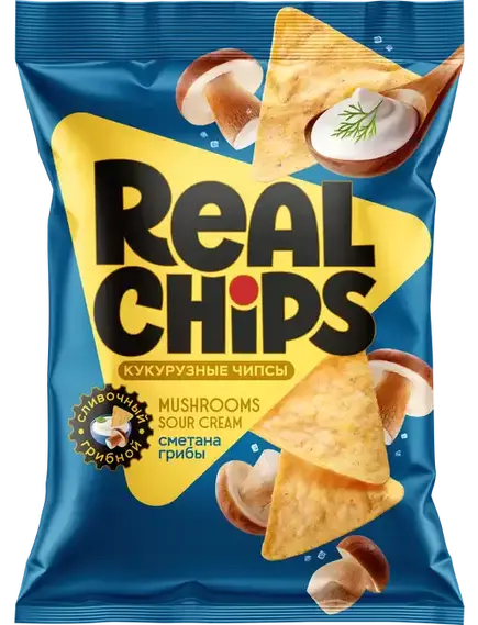 Цельнозерновые чипсы "REAL CHIPS"кукурузные Сметана грибы
