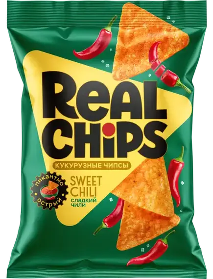 Цельнозерновые чипсы "REAL CHIPS"кукурузные Сладкий чили