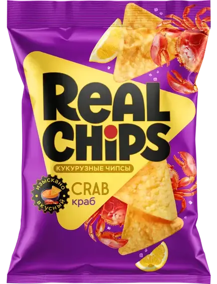 Цельнозерновые чипсы "REAL CHIPS"кукурузные Краб