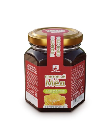 Пантовый мёд с восковой молью и исландским мхом