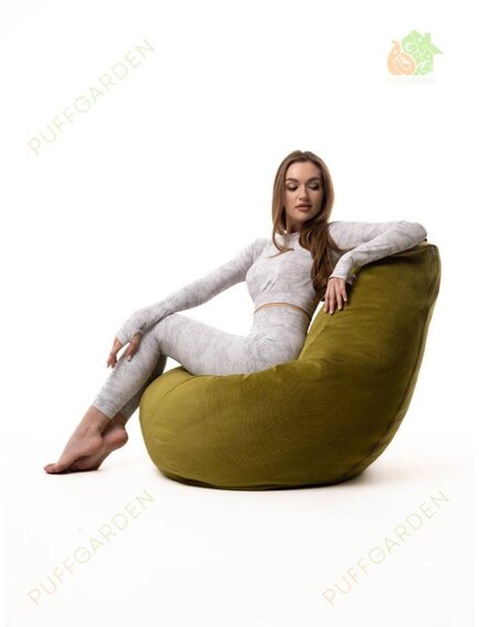 Кресло мешок груша XL зеленое, велюр мебельная ткань со съемным чехлом