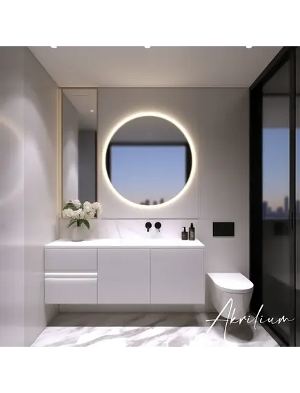 Белая глянцевая столешница для туалета навесная из KERROCK