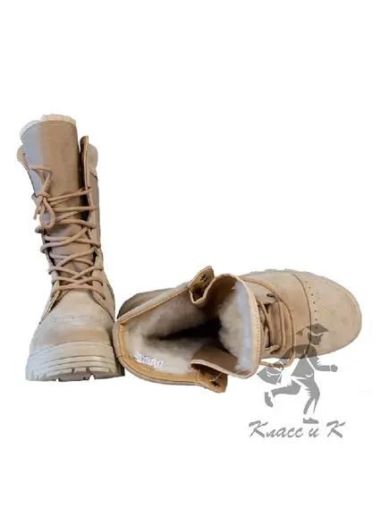 Ботинки Юнармия зимние с высоким берцем кожаные бежевые 1502 ПЗ
