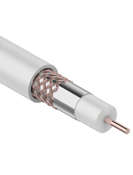 Кабель коаксиальный RG-6U, 75Ом, CU/AL/CU, 64%, 1м, INDOOR, белый REXANT 01-2221_м