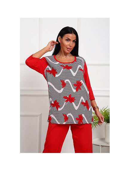 Костюм женский домашний "Парижанка" цветы/малиновый Н