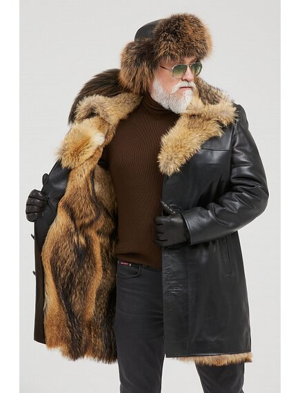 Полупальто из кожи с мехом волка