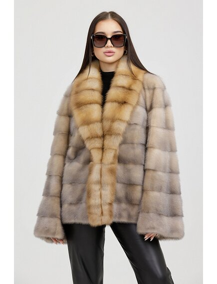 Шуба из меха канадской норки с соболем