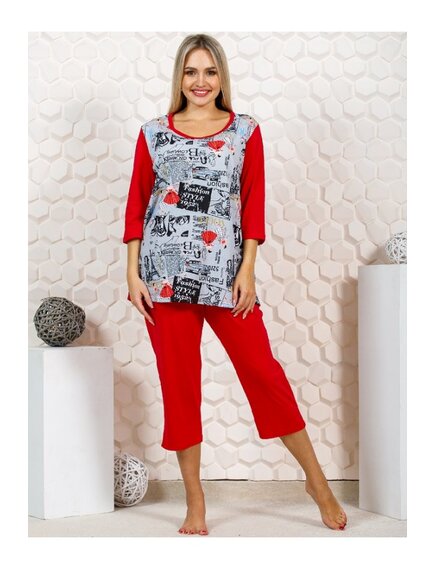 Костюм женский домашний "Парижанка" цветы/малиновый Н