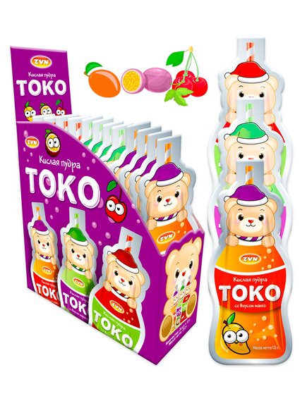 Кислая пудра "Токо" со вкусом вишни, манго, маракуйи