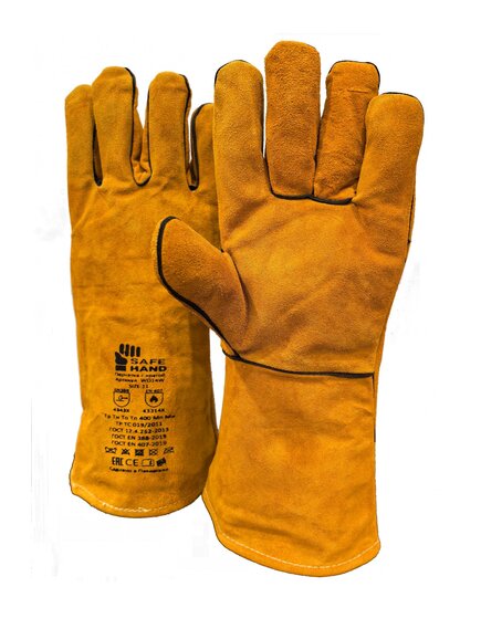 Краги спилковые оранжевые с кевларовой нитью