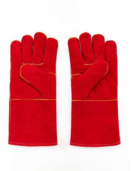 Краги 5-типалые ц/спилковые утепленные , желтый/красный, усиленный наладонник