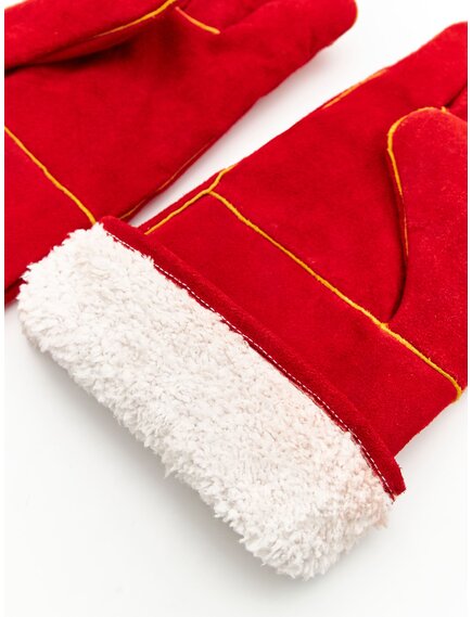 Краги 5-типалые ц/спилковые утепленные , желтый/красный, усиленный наладонник