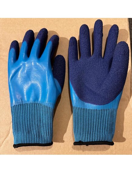 Перчатки нейлоновые с двойным вспененным латексом (синие)