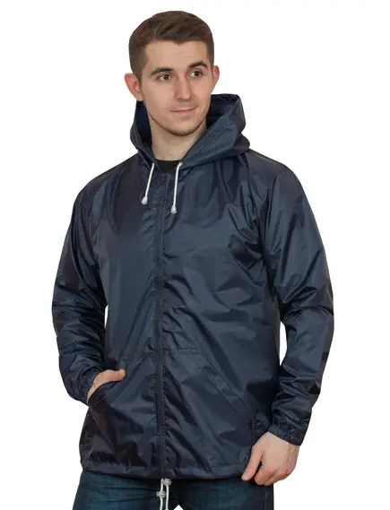 Ветровка с капюшоном без подкладки темно-синий