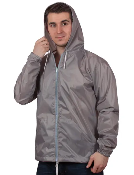 Ветровка с капюшоном без подкладки серый
