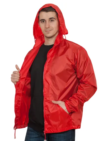 Ветровка с капюшоном без подкладки красный