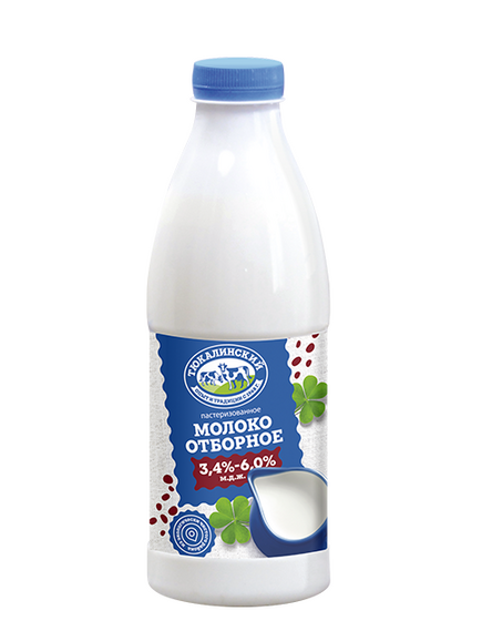 Молоко отборное с м. д. ж. от 3,4% до 6,0%, ПЭТ бутылка 900 г