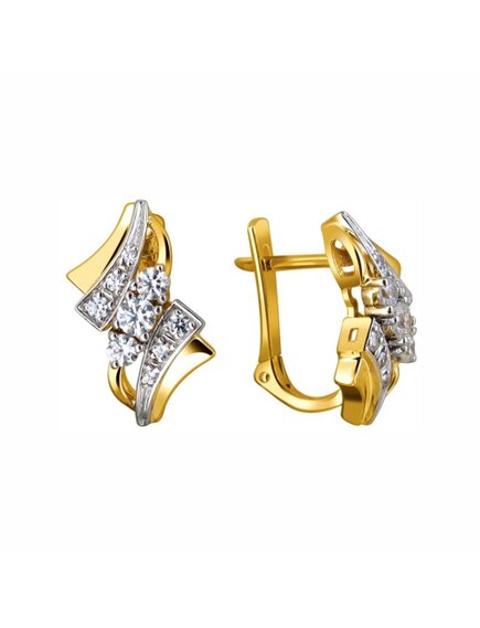 Серьги из комбинированного золота 585 пробы с фианитами