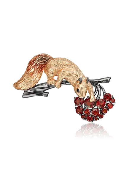 Брошь "Белка с рябиной"