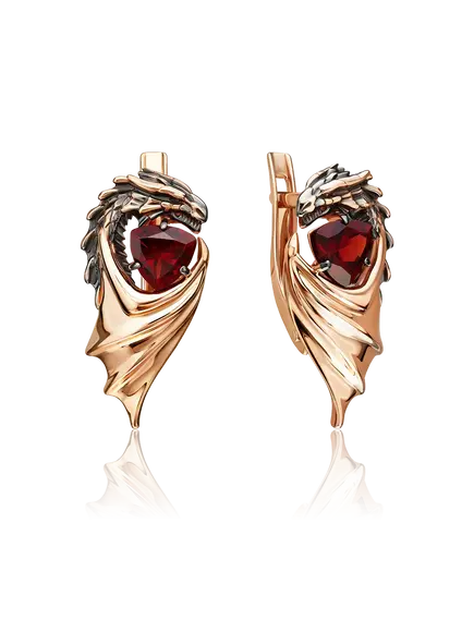 Серьги "Секрет успеха" с английским замком из красного золота с гранатом