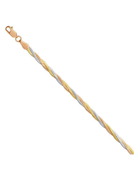 Монтреаль косичка из 3-х цепочек трехцветная (бел. + красн. + жел.) с алмазной гранью