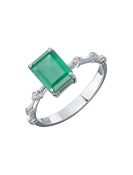 Кольцо с бриллиантами и агатом "Октагон" Золото 585 белое